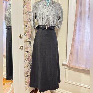 Vintage Paul Stuart Dark Grey Wool A-Line Long Skirt